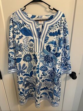 Gretchen Scott Designs Blue & White Scroll Floral Mini Tunic